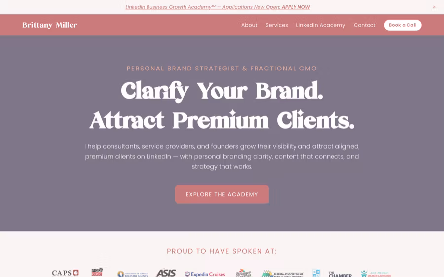 A business coach's public site and the member academy behind it
